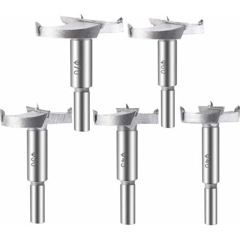 5 pièces Mèches Bois, (40/45/50/60/70mm) Fraises a Bois Carbure Assortiment de Mèches Pour La Perforation De Produits En Bois, Tiroirs, Produits en Plastique, Bois, Contreplaqué