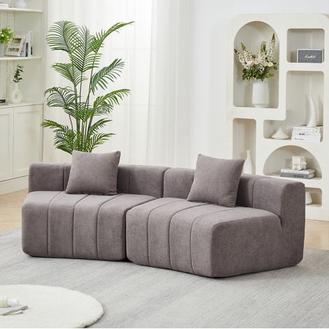 Geschwungenes modulares Sofa aus Chenille, grau, 2 Kissen, ohne Montage, OKMYHOME (1/5)