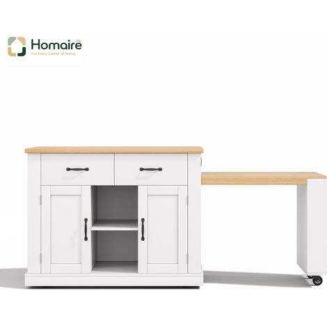 Desserte de cuisine blanc avec port USB et couchage coulissant en mdf 132 x 60 x 93 cm HOMAIRE (1/5)