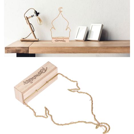 Ornement en bois pour l'Aïd al-Fitr, ornement de table musulman pour le Ramadan et l'Aïd al-Adha avec lampe. (1/5)