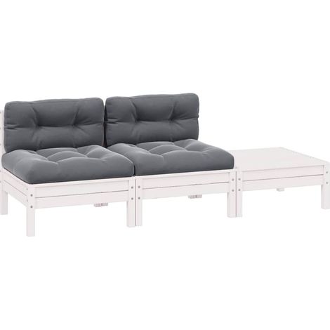 Set Divani da Giardino 3 pz  Salotto da Giardino con Cuscini Massello Pino Bianco (1/5)