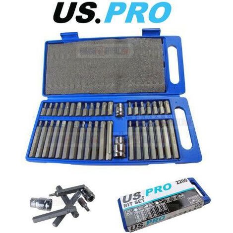 US PRO 40pc Bit Set Hex Spline Torx 3/8” & 1/2” Adaptor Deep and Shallow 2200 (1/4)