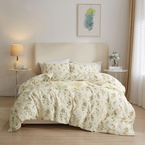 Parure de lit en Coton avec Housse de Couette pour lit Simple XL Motif Floral Jaune (1/5)