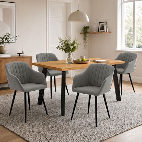 GOEURVANT Conjunto Mesa y 4 Sillas Comedor (Mesa Efecto Roble Silvestre, Sillas Gris Claro Terciopelo, Patas Negras) – Sillas Acolchadas y Ergonómicas (1/4)