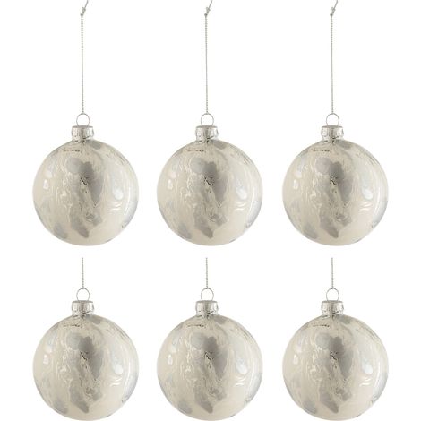 Lot de 6 boules de noël motif marbre blanc et argent (1/3)
