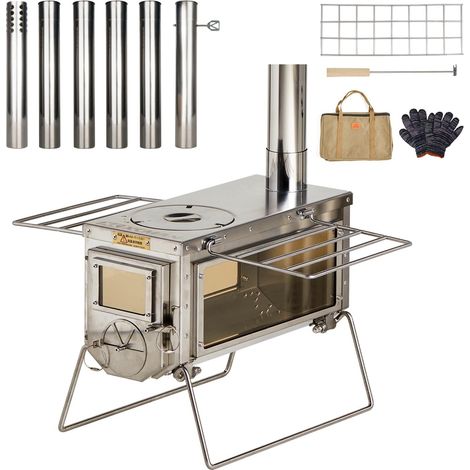 Camping Tent 304 Stainless Steel 43 x 28 x 41.5 cm with Folding Hose, Portable Wood Stove 230cm Total Height for Camping (1/5)
