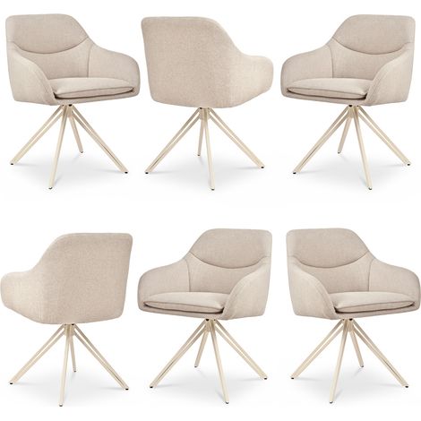 Bon Furni Esszimmerstuhl mit durchbrochenem Design und Sitzpolster aus Webstoffoptik Beige, 6er-Set (1/5)