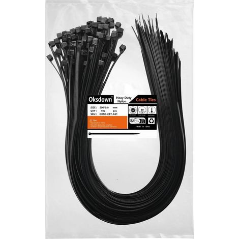Kabelbinder 9mm 500mm 100 Stück 80kg Nylon 9.0mm &xD7 500mm Schwarz (1/4)