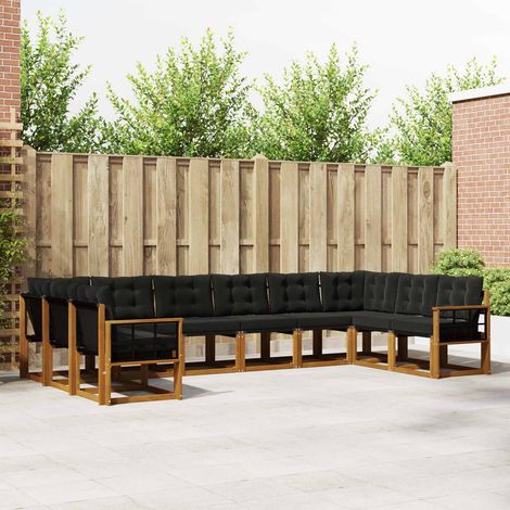 Outdoor-Sofagarnitur mit Kissen 10 pcs Natürlich und Schwarz (1/5)