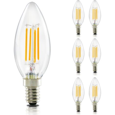 ZMH 6 Pièces Ampoule LED E14: Ampoule Bougie 4W 2700K, Filament Rétro Edison C35, Ampoule Vintage à Économie d'Énergie en Verre, Lumière Chaude - Non Dimmable