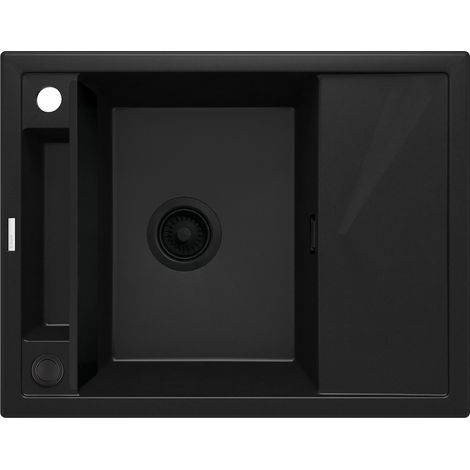 Spüle für Küchenarbeitsplatte in schwarzem Magnetmodell 64 x 50 cm mit Abtropffläche Deante MAGNETIC ZRMN11A matt-schwarz (1/5)