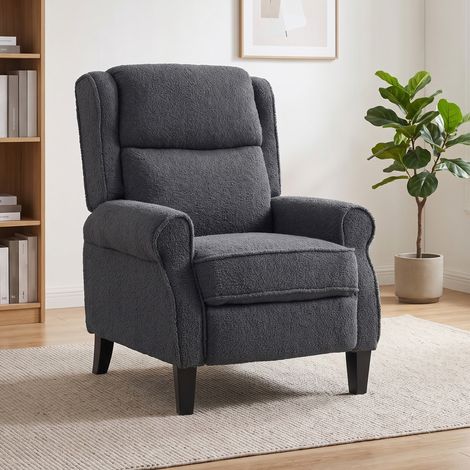 Fauteuil relax inclinable en polaire Teddy, fauteuil de relaxation avec repose-pieds extensible, assise rembourrée, gris (1/5)
