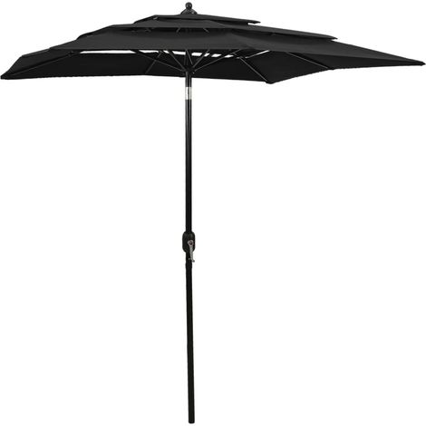 Parasol à 3 niveaux avec mât en aluminium Noir 2x2 m (1/5)