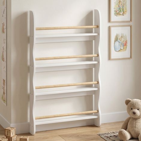 Bibliothèque murale pour enfant, rangement livre enfant 4 niveaux, fixer au mur, 60 x 10 x 98 cm, blanc (1/5)