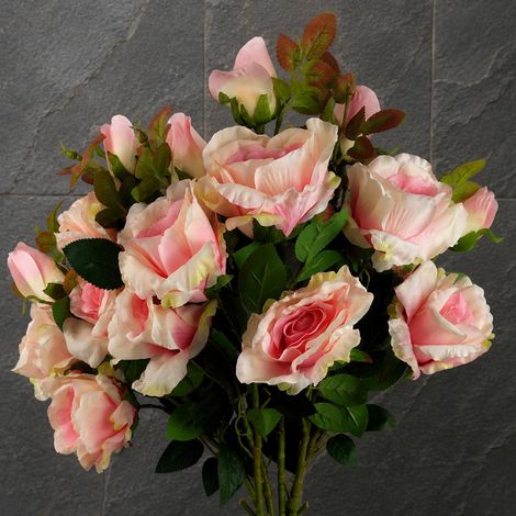 Pack of 6 x 80cm Artificial Pink Rose Stem - 18 flowers - Premium Quality (1/5)