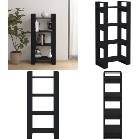 Bibliothèque/Séparateur de pièce Noir 60x35x125 cm Bois massif - Bibliothèque - Bibliothèque En Bois - Meuble De Rangement - Séparateur De Pièces - Étagère - Home & Living (1/5)