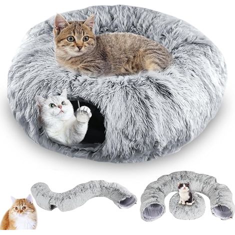 Cat Tunnel with Sleeping Area and Soft Bed, with Two Entrances, Cave and Hanging Balls, Cat Tunnel, Grey (1/5)