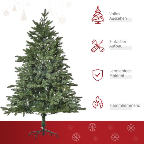 Sapin de Noël artificiel HOMCOM 150 cm, arbre PVC 444 branches, 3 types de feuillage distincts, ignifugé, pied métallique inclus, décoration intérieure (1/4)