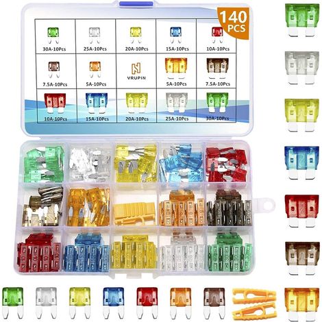 Assortiment de fusibles standard et mini, 5 A à 30 A, 140 pièces avec boîte de rangement (1/5)