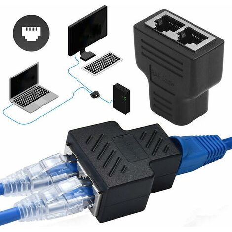 Rj45 Splitter Adapter 1 to 2 Port Female to Female Internet Extender Network Connectors Support Cat5 Cat5e Cat6 Cat6e Cat7 Ethernet Cable, Black (1/5)