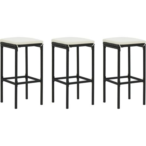 Barhocker mit Kissen 3 Stk. Schwarz Poly Rattan