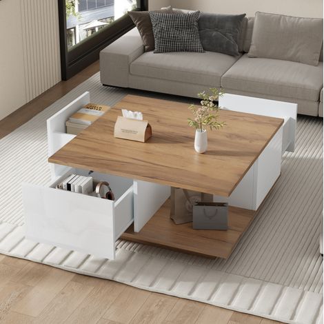 table salon rangement compact 3 tiroirs 70 cm blanc bois OKMYHOME (1/5)