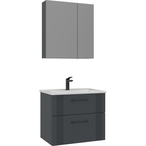 Waschtisch-Set mit Spiegel (2-teilig) "Bari 65 v2" – 65 x 45 x 55 cm – Anthrazit matt (1/3)