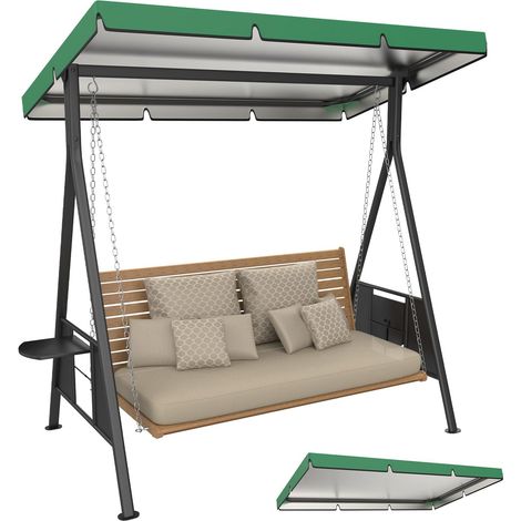 1Lot Balançoire Remplacement Auvent, 6.1x3.8x0.6 Pouce 600D Épaissi Oxford Patio Balançoire avec Toile Imperméable Tissu pour Extérieur Jardin/Cour/Parc/Porche/Patio [Vert Foncé] (1/5)