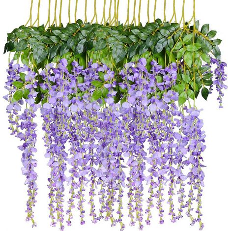 [Yue Xing Hui] Set mit 12 künstlichen Glyzinienpflanzen, 110 cm lang, für Hochzeiten, Gärten, Wohnzimmer, Büros und DIY-Dekoration (lila Orchidee, 110 cm lang) (1/5)