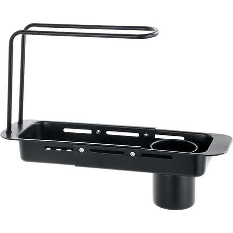 Égouttoir extensible en acier inoxydable avec porte-éponge pour évier et plan de travail de cuisine (B) (1/5)