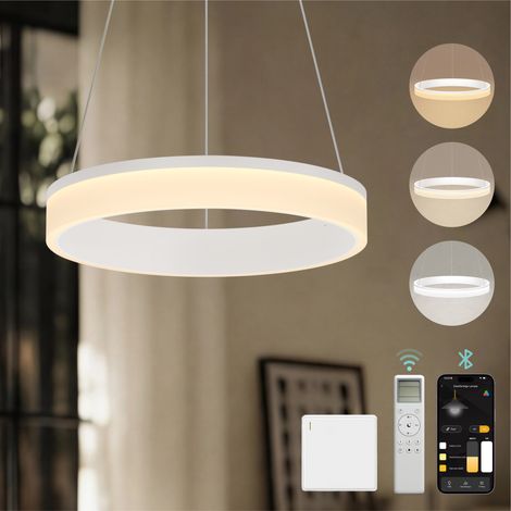 Mai & Mai Lustre Suspension Plafonnier LED Triple Commande Câble Réglable Lampe de Nuit pour Salle à Manger Salon Chambre Blanc Sablé 40×40 CM 20W Luvina-02