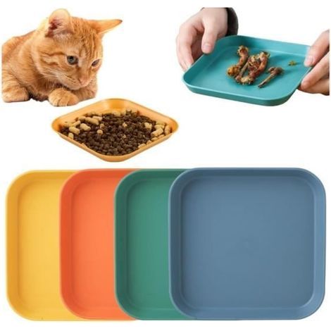 Gamelle Chat Set 4 Pièces Carrée Gamelle Plate Coloré Petite Ecuelle Chat Assiette Chat pour Les Chiots - sh (1/4)