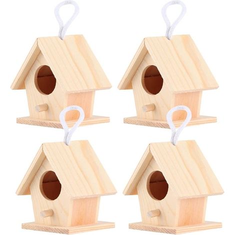 Nichoirs en bois - Ensemble de 4 mini nichoirs suspendus en bois naturel - Décoration à monter soi-même pour jardin, balcon et terrasse - 6 x 7 x 7,5 cm, couleur naturelle (1/5)