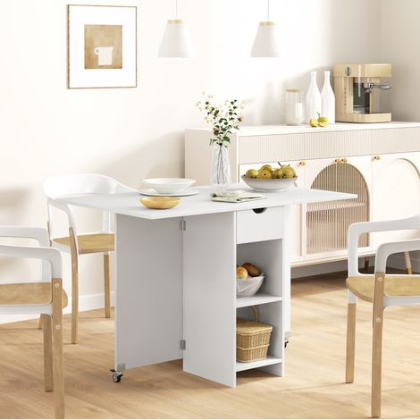 table repas pliable mobile rangement 114,5 cm blanc OKMYHOME (1/5)