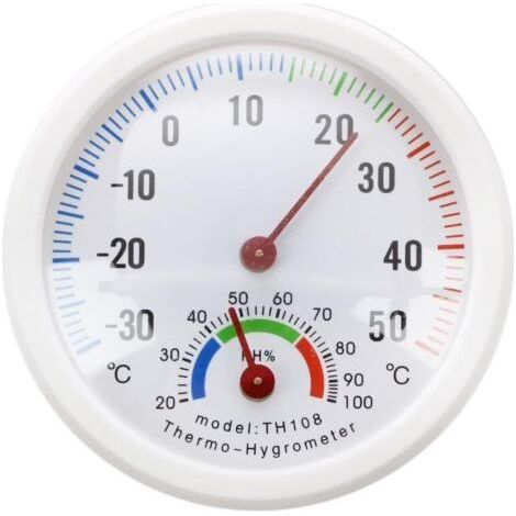 Thermometer, Hygrometer, rundes Zeigerzifferblatt, Tester, außen und innen weiß (1/4)
