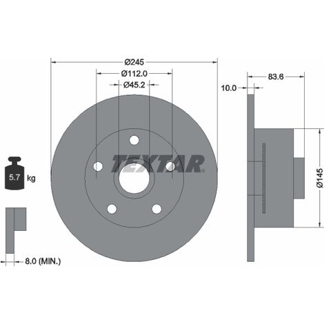 Lot de 2 Disques de frein Textar 92154303 AUDI 8D0615601B