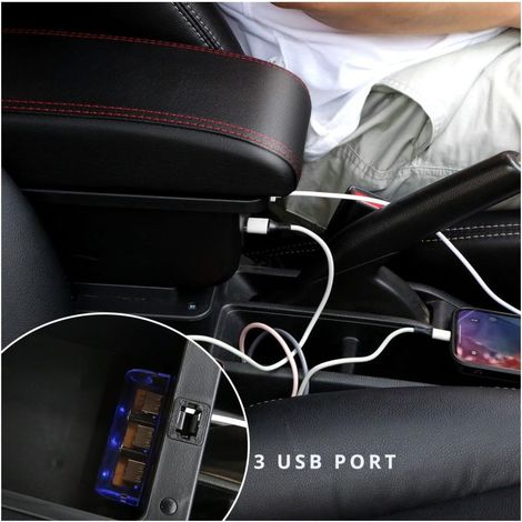 Compatible avec l'accoudoir K3 2023-2025, organisateur de console centrale de voiture à double couche avec 3 ports USB (noir et rouge) (1/3)