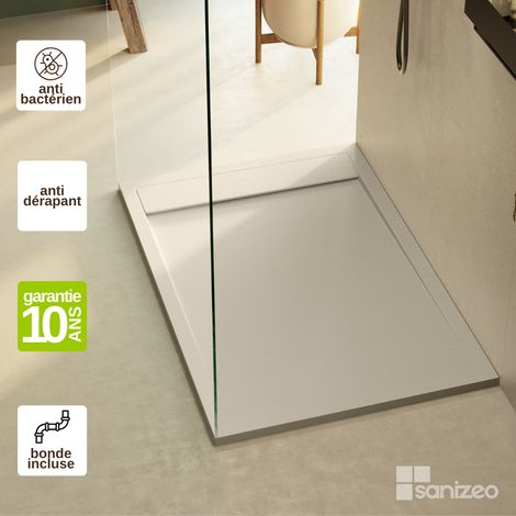 Receveur de Douche Extraplat 180x80x3cm Beige en Résine Minérale - Antidérapant, Texture Ardoise - MAGNUS LAVABERG (1/5)