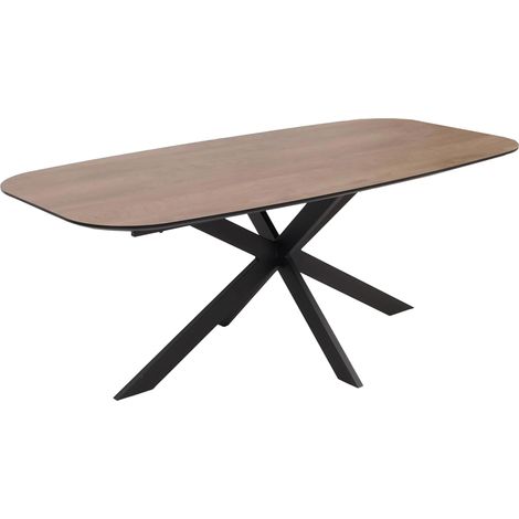 Table de salle à manger rectangulaire design moderne avec plateau MDF aspect noyer et structure métal 200x100 cm 040009265