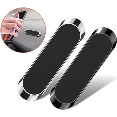 Lot de 2 supports de téléphone magnétiques pour voiture, supports muraux plats, noir et argent, pour tableaux de bord de voiture et camions (1/4)
