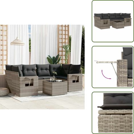 Cojines para sofás - vidaXL Set de sofás de jardín 7 pzas con cojines ratán PE gris claro - Mesa de jardín