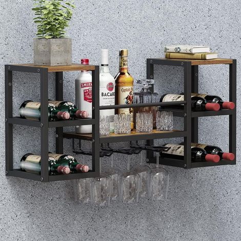 Étagère murale industrielle avec porte-verres et rangement