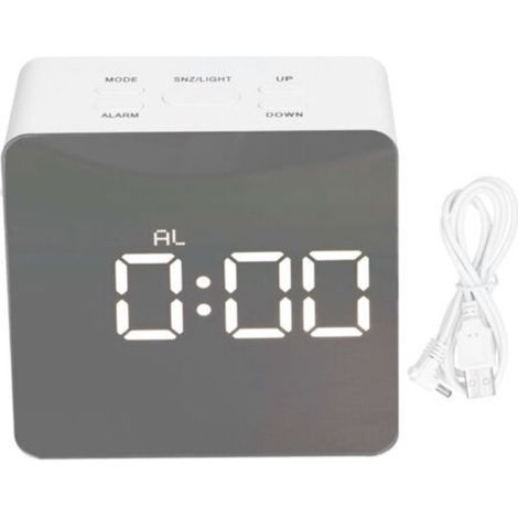 ALLIANDISCe réveil miroir LED multifonctionnel, doté d'un affichage de la température, d'une fonction snooze et d'une alimentation USB, est idéal pour les chambres, les bureaux et les salons. (1/4)