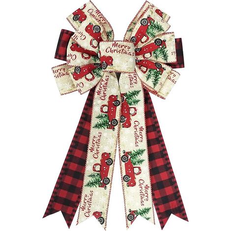 Grand nœud de Noël pour couronne, motif écossais rouge et noir, déco porte d’entrée, mur, clôture, sapin, flocon, ornement hivernal, haut de sapin, fournitures de fête, 1 pièce (1/5)