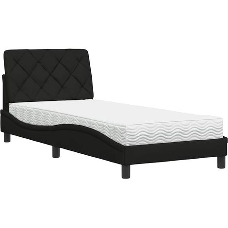 vidaXL Letto con Materasso Nero 90x200 cm in Tessuto (1/5)