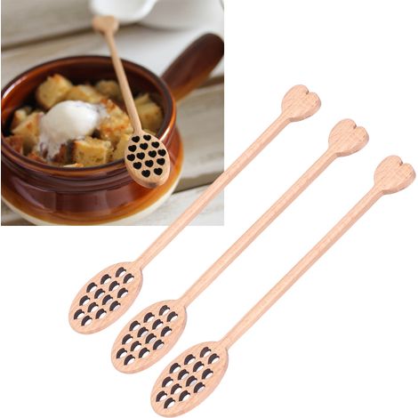3 pièces Mélangeur à Miel en Bois de Cerisier avec Motif Cœur, Ustensile de Cuisine pour Table