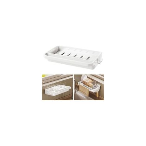 Escurridor de cocina blanco de pared con 2 ganchos para paño de limpieza y grifo - Crezuo