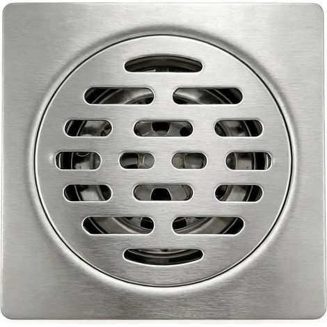 Égout de Sol INOX Carré 100mm Grille et Siphon Acier Gris Salle de Bain Cuisine Balcon, Système Anti-Odeur Automatique, Compatible Tuyaux 50-75mm, Entretien Facile (1/5)