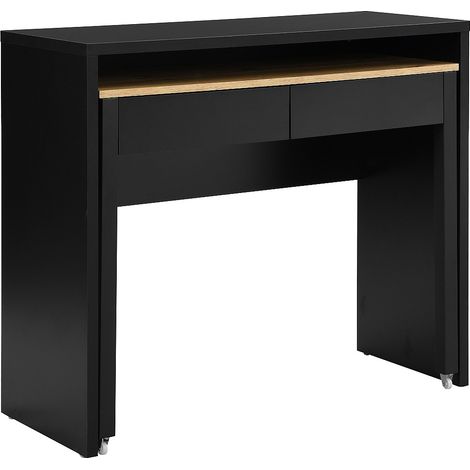 Scrivania consolle allungabile con 2 cassetti Nero e naturale - LOAVIA