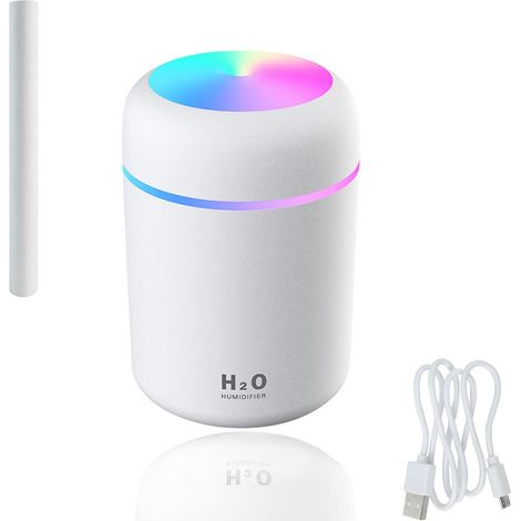Mini humidificateur, petit humidificateur de bureau personnel de 300 ml avec veilleuse LED colorée, humidificateur à brume froide USB, 2 modes de brume (1/5)